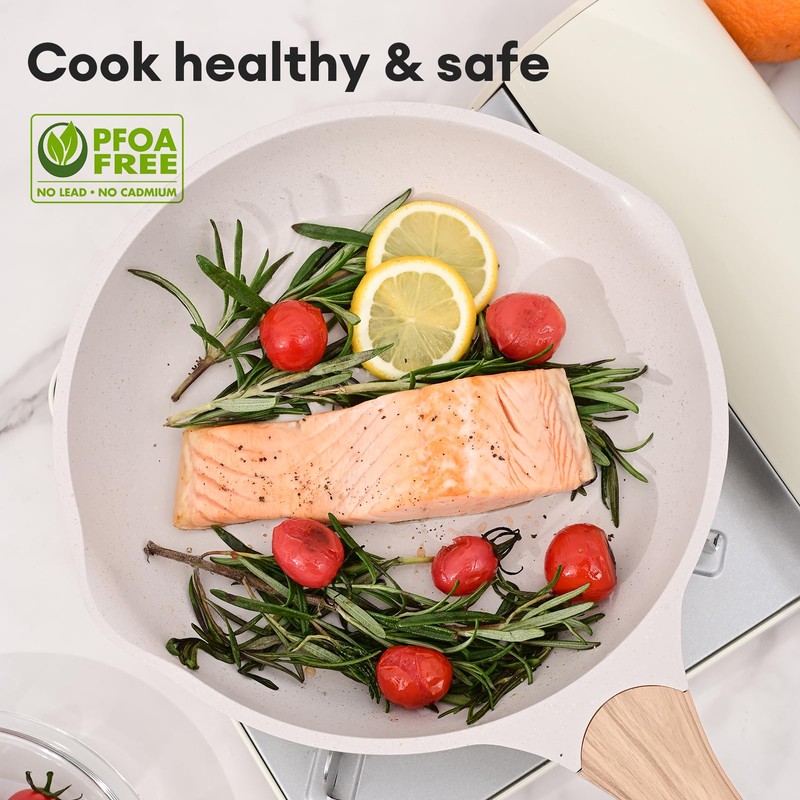 JEETEE 9.5 Inch Nonstick Frying Pan, Stone Coating Cookware, Nonstick