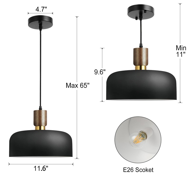 11.6" Modern Black Hanging Light,Large Pendant Light for Kitchen Island,Solid