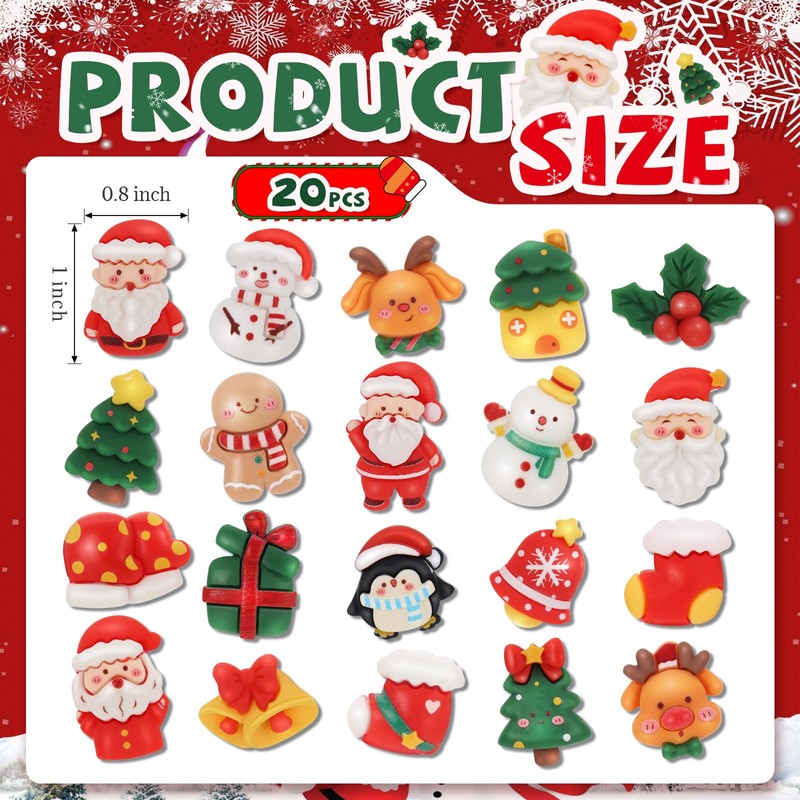20 Pcs Mini Christmas Fridge Magnets, 1 Inch 3D Christmas