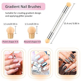 DANNEASY 6Pcs Nail Art Brush Nail Ombre Brush French Tips Nail Brush Nail Design Tools Nail Sponge Pen with 4pcs Replaceable Sponge Head Nail Art Supplies
