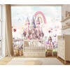 XMPMBM-Pink Cartoon Citadel Nursery Room Fabric Wallpaper Girls Bedroom Wall