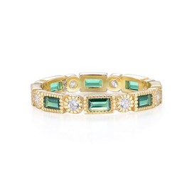 Ladies Ring 9 Carat Gold on 925 Sterling Silver Sapphire & Emerald Eternity Ring (N)