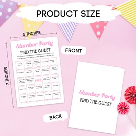 ZEDEV Slumber Party Bingo Games - Find The Guest, Sleepover Party Supplies for Girls, Teen, Adult, Pink Pajama Party Games, Set of 20 Games Cards, Birthday Party Activity Decor -A06