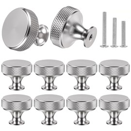 sdhiiolp 10 Pcs Cabinet Knobs Matte Silver Metal Round Knurled Wardrobe Knobs Door Kitchen Hardware Cupboard Knobs with Screws Handles for Drawer Dresser, Cupboard and Wardrobe
