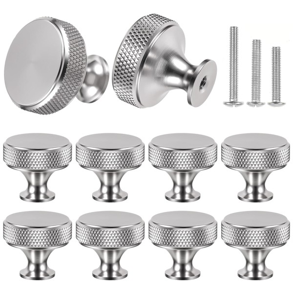 sdhiiolp 10 Pcs Cabinet Knobs Matte Silver Metal Round Knurled