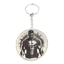 Promotech Punisher Handmade Laser Engraved Single Piece Wooden Keyring, natural wood