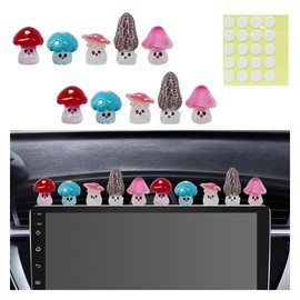 10PCS Cute Car Rearview Mirror Accessories, Glow in Dark Car Dashboard Trim Ornament, Mini Resin Mushroom Decoration for Car Interior, Micro Landscape Potted Plants, Home, Garden, Office (Mushroom)