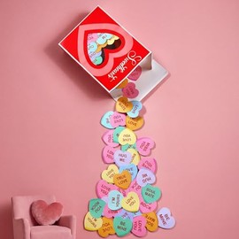 Ctosree 49 Pcs Valentine's Day Wall Stickers 3D Sweetheart Box with Conversation Heart Stickers Valentine's Day Bulletin Board Decoration Love Wall Decals for Classroom Home Wedding Romantic Decor