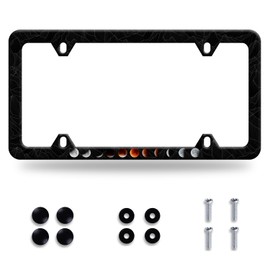 Moon Phases License Plate Frame Mountains Moon License Plate Colroful Stainless Steel Auto Parts Funny License Plate Decoration with Screws Size 12.3 "x 6.3" for Men Women