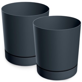 PECZEKO Matte Flower Pot, Plastic Planter, Decorative Pot for Large and Small Plants, Set of 2 Flower Pot, Herb Pot (2 Pack) Anthracite, Diameter 13 cm