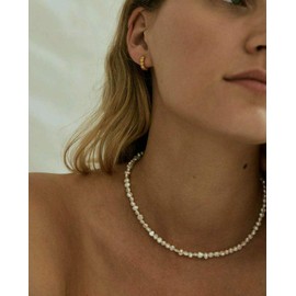 KVLmoze Pearl Choker Necklace 15'' Pearl Chain Necklace 5mm Cultured Handpicked Pearl Dainty Tiny Necklace Mother’s Day Gifts for Women Mom