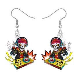 DOWAY Cool Rock and Roll Gifts Acrylic Music Earrings Funky Skull Gnome Bass Guitar Jewelry Punk Rock Gifts for Music Lovers Teachers (Yellow)