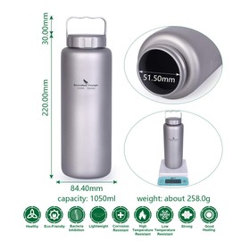 Boundless Voyage Titanium Water Bottle with Handle Big Capacity Wide Mouth Ultralight Leak-Proof Tea Coffee Canteen Cup Drinkware for Outdoor Camping Picnic Hiking Cycling Sports 35.5oz/1050ml Ti1506B