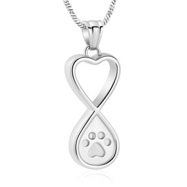 Yinplsmemory Pet Paw Print Urn Necklace for Ashes for Dog/Cat Ashes Infinity Love Pet Cremation Jewelry for Ashes Keepsake Necklace, Stainless Steel, stainless steel