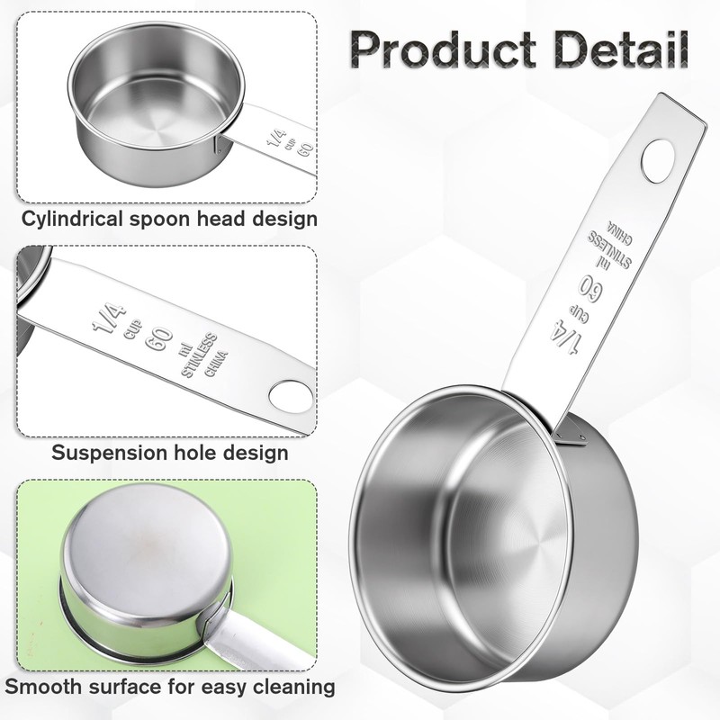 1/4 Cup Measuring Scoop, 60 ml Stainless Steel Cups