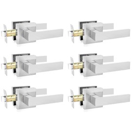 KAMOTA Passage Door Levers, 6 Pack Satin Nickel Heavy-Duty Keyless Door Handles, Square Non-Locking Door Knobs, Right and Left Handed for Closets, Hallways and Conference Rooms