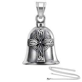 LAJUP Cross motorcycle bell with chain, can be worn as a necklace, motorcycle bell, lucky charm, protective bell, angel riding bell, motorcycle bell key ring for blessing peace
