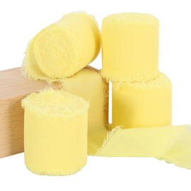 TONIFUL 4 Rolls Light Yellow Chiffon Ribbon 1 1/2 inch× 5.5 Yards Fabric Silk Ribbon for Gift Wrapping Wedding Party Decoration Flower Bouquet Wrapping Bows Making DIY Crafts（Total 22yards）
