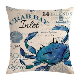 ULOVE LOVE YOURSELF Sea Throw Pillow Covers Only Ocean Theme Seahorse-Octopus-Starfish-Crab Pattern Beach House Decorative Cushion Cover Coastal Pillowcases 18”×18”,4Pack (Ocean Theme)