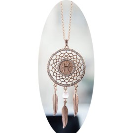 Boltz Mini Zodiac Pisces Sign Dream Catcher Car Charm Rear View Mirror Accessories, Boho Dangling Feather Tassel Bead Pendant Constellation Ornament Wall Hanging Home Decoration (Pices-2)