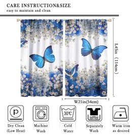 GoDazzling Butterfly Blackout Window Curtains, Blue Butterfly Flowers Romantic Floral Window Decorative, for Living Room Bedroom 21(W)*45(L) 2 Panels