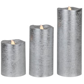 Northlight Set of 3 Brushed Silver-Tone LED Flickering Flameless Pillar Candles 8"