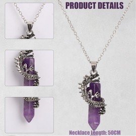 Dragon Necklace - Crystal Necklace, Dragon Gifts, Amethyst Dragon Necklace, Dragon Gifts for Women Man , Crystal Pendant, Natural Crystal Pendant with Panlong Alloy Necklace, Gothic Crystal Jewelry