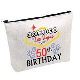 Las Vegas Zipper Makeup Bags Rolling in Vegas for My 40th/50th/60th Birthday Vegas Birthday Travel Toiletry Bag (Vegas 50th)