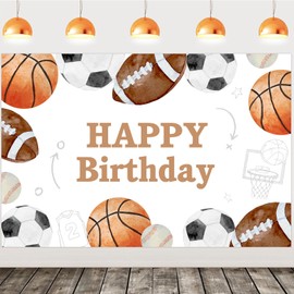 kreat4joy 5 × 3 Ft Sports Ball Birthday Decorations Backdrop, Happy Birthday Football Basketball Baseball Soccer Backdrop Banner Kids Sports Theme Birthday Party Background Wall Props Supplies