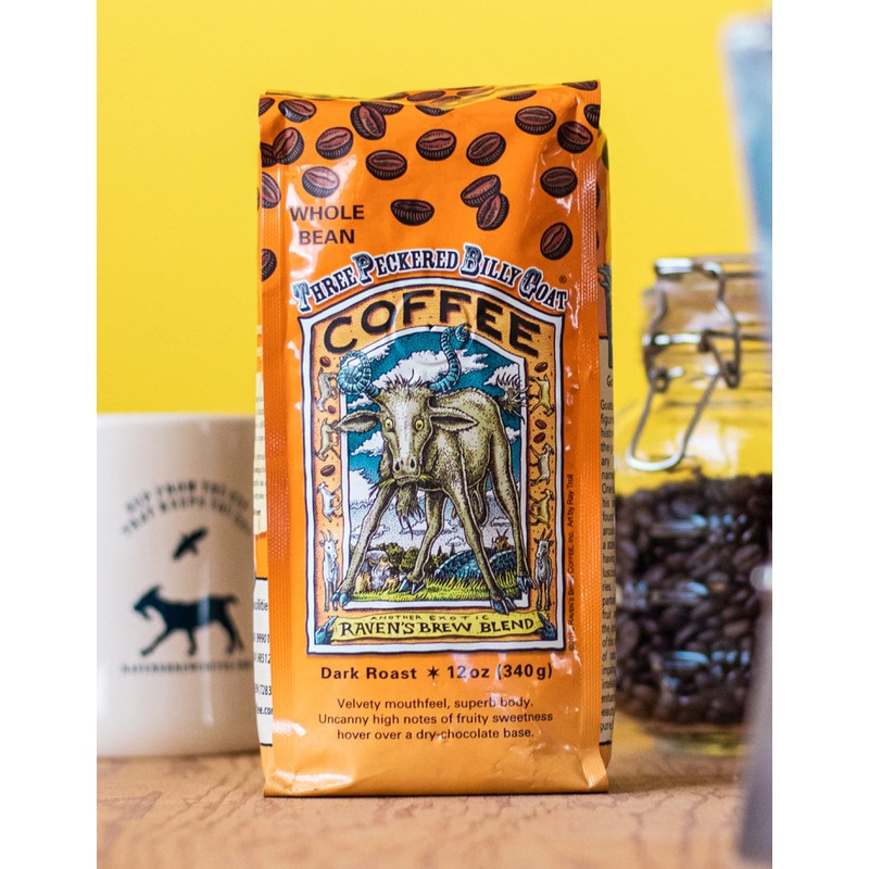 Ravens Brew Whole Bean 3 Peckered Billy Goat Blend,Dark Roast