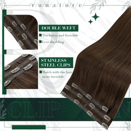 RUNATURE Clip in Human Hair Extensions Remy Clip in Hair Extensions Brown Human Hair Medium Brown Clip in Extensions Real Human Hair Invisible Clip Hair Extensions for Thick Hair 18 Inch 3pcs 60g