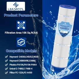Leadpool C4030 Pool Filter Cartridges Replacement for Hayward C4025,CX880XRE,PA106-PAK4,Unicel C-7488,FC-1226,FC-6430,4 * 106 Sq. ft,4 Packs