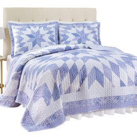 Collections Etc Oversized Classic Star Patchwork Floral Border Quilt