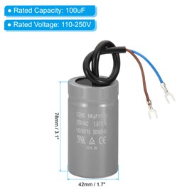 PATIKIL CD60 Running Capacitor, 100uF 110-250V 2 Wires 50/60Hz Motor Starting Capacitor 78x42mm for Air Compressor Motor Starts Running, Grey
