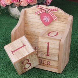 Booluee Vintage Wooden Blocks Perpetual Calendar, Wooden Perpetual Desk Calendar Home and Office Decoration (Pink)