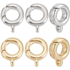 Beebeecraft 10Pcs 2 Colors Spring Gate Rings 18K Gold Plated Round 10mm Spring Ring Clasps and Closures with Hole for Bracelet Necklace Connectors Diy Jewelry Making Supplies