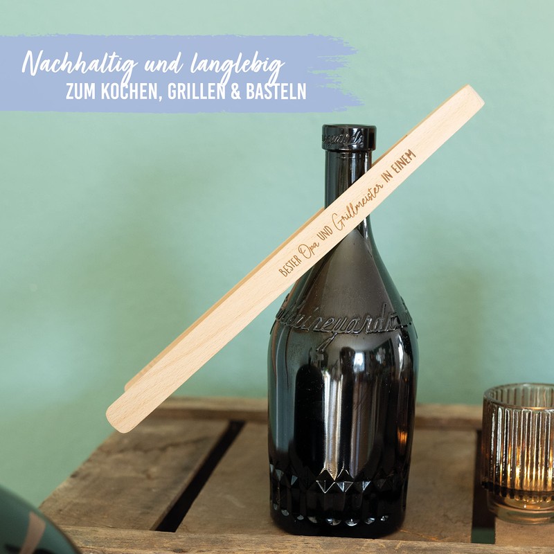 Papierdrachen Wooden Barbecue Tongs with Engraving Grandpa Set 02