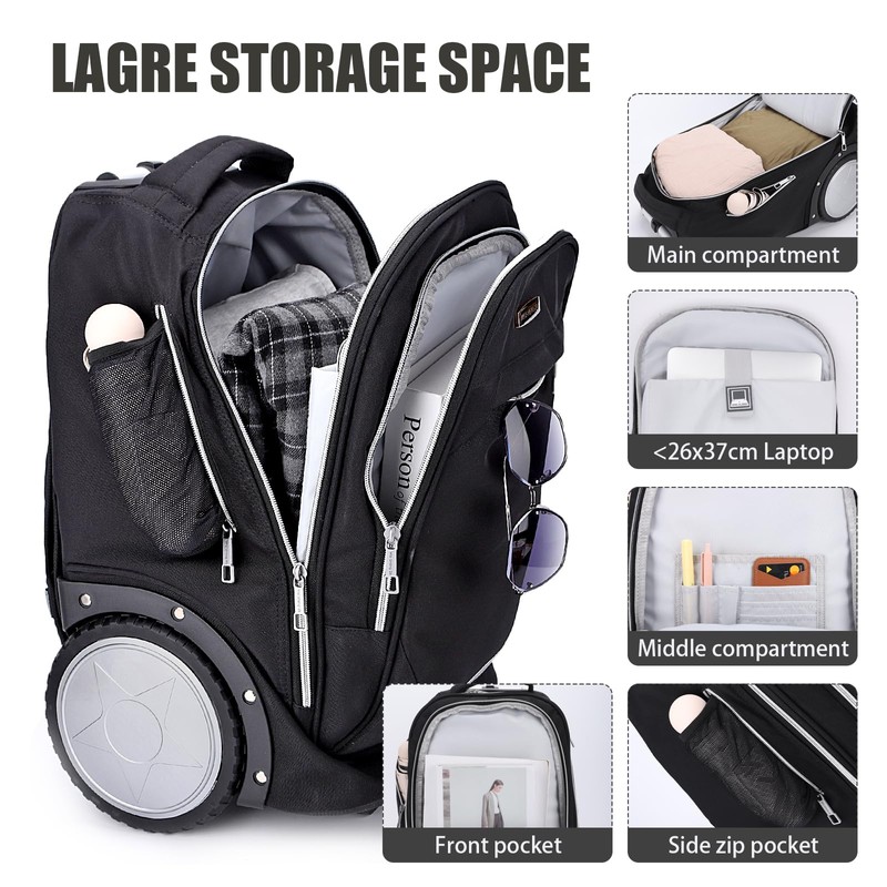 Backpack with Wheel,Rolling Backpack with Double Reinforce Telescoping Handle and