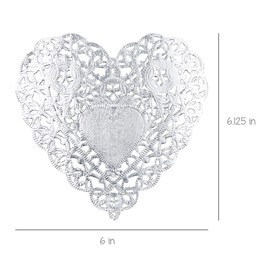 Hygloss Products Heart Doilies - 6 Inch Silver Foil Doily For Crafts, Table Settings Made In USA, 12 Pack
