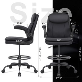 Misolant Drafting Chair, Tall Office Chair for Standing Desk, High Leather Executive Office Chair with Adjustable Height and Flip-up Armrest for Counter Height Desk