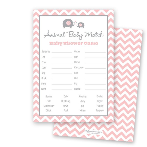 MyExpression.com 24 Chevron Elephant Baby Shower Animal Name Game Cards (Pink)