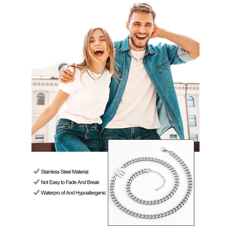 HAYOUWAY Mens Initial Necklace Silver Cuban Link Chain A-Z Letter