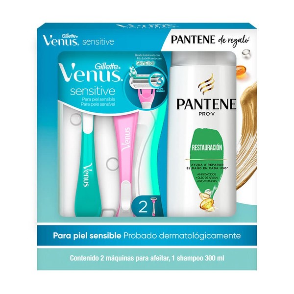 Venus Kit Venus Rastrillo para Afeitar Sensitive Desechable 2 Unidades + Pantene Pro-V Shampoo Restauración 300 ml