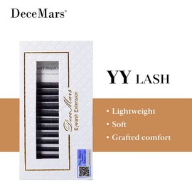 DeceMars YY Shape Black Brown Eyelashes Extensions Two Tip Lashes C/D Curl (8-12 MIX, Black-D-0.07)