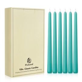 Pickood New Burning Formula Unscented Dripless 10-Inch Taper Candles Set of 12 - Turquoise, for Wedding, Dinner - Smokeless, Long Burning - Hand Poured, Colored Tall Candlesticks - Turquesa