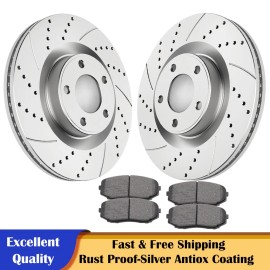 Autopartspconline Front Drilled Brake Rotors Disc Brakes Pads for 2007-2014 Ford Edge Lincoln MKX