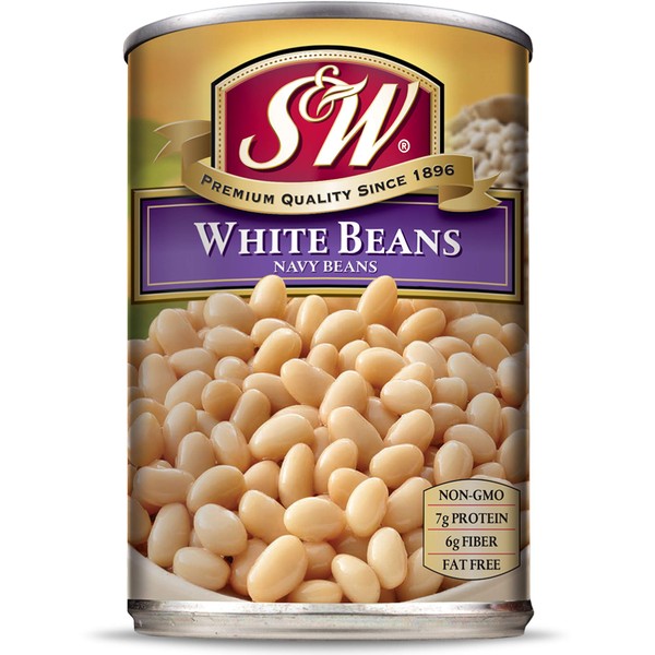 S & W Canned Navy Beans (12 Pack), Vegan, Non-GMO, Natural Gluten-Free White Bean, Sourced and Packaged in the USA, 15 Ounce Can