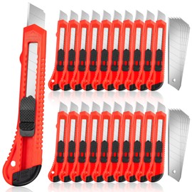 JOYUMY 20 Pack Utility Knife, Box Cutter Retractable, Box Knife for Cartons, Cardboard, and Boxes, Box Opener with 10 Pieces 18mm Snap-off Blade, Razor Knife for Office and Home Use, Box Cutters, Red