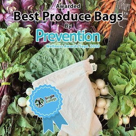 Simple Ecology Reusable Grocery Produce Shopping and Storage Bags, Organic Cotton Muslin, Set of 6 (2 ea. of L, M, S)