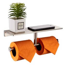 Double Roll Toilet Paper Holder with Shelf Solid Brass and Superior Hotel Style Tissue Dispenser Spared Storage Nickel Finish